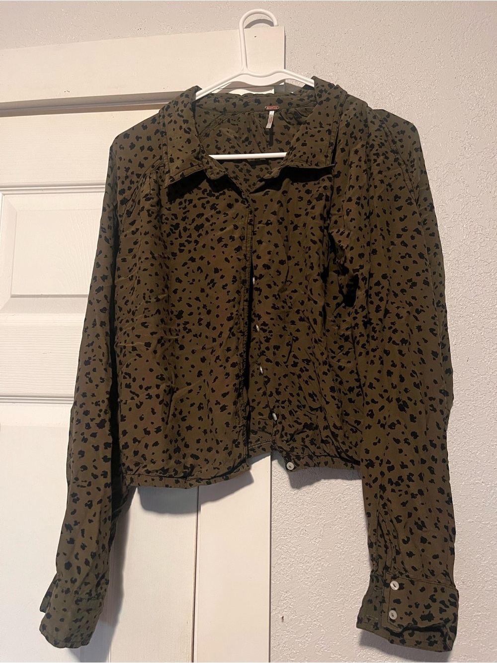 Free People Olive Green Printed Button-Front Women's Jacket